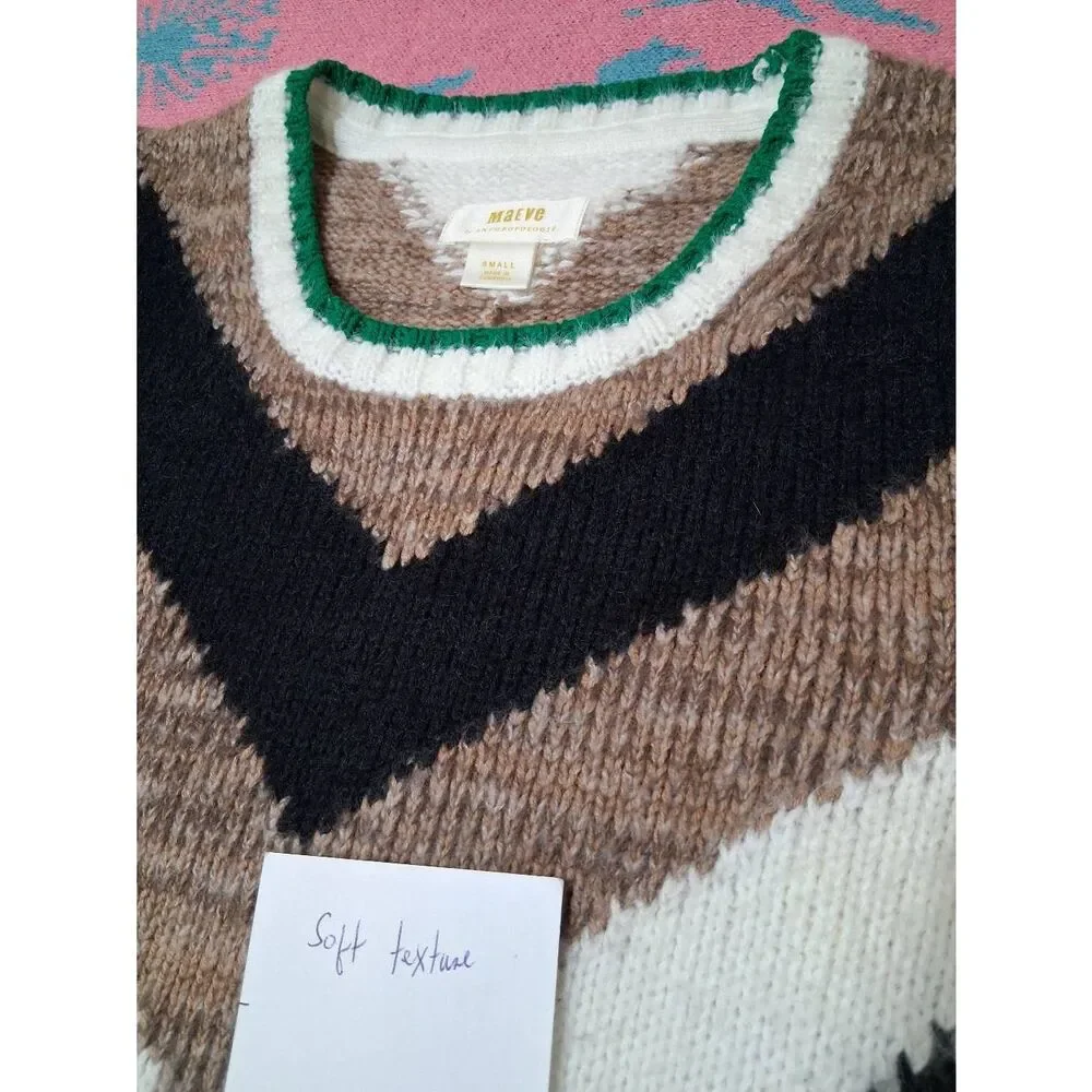 Maeve Anthropologie womens small brown earthtone soft wool sweater preppy